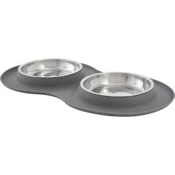 Frisco Double Stainless Steel Pet Bowl With Silicone Mat