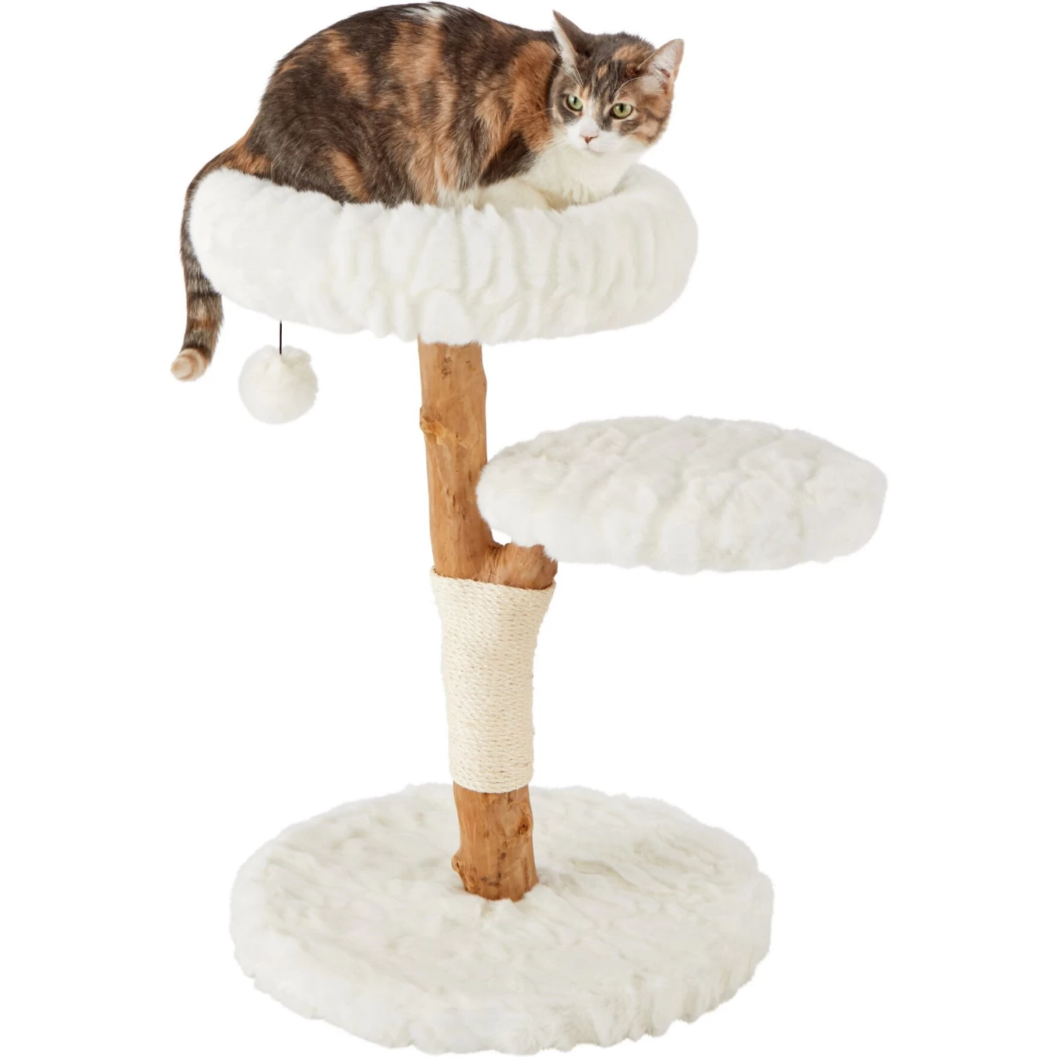 Frisco Natural Wood Modern Cat Tree With Toy, Ivory, Medium - Image 3