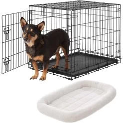 Frisco Heavy Duty Fold & Carry Single Door Collapsible Wire Dog Crate & Frisco Quilted Dog Crate Mat