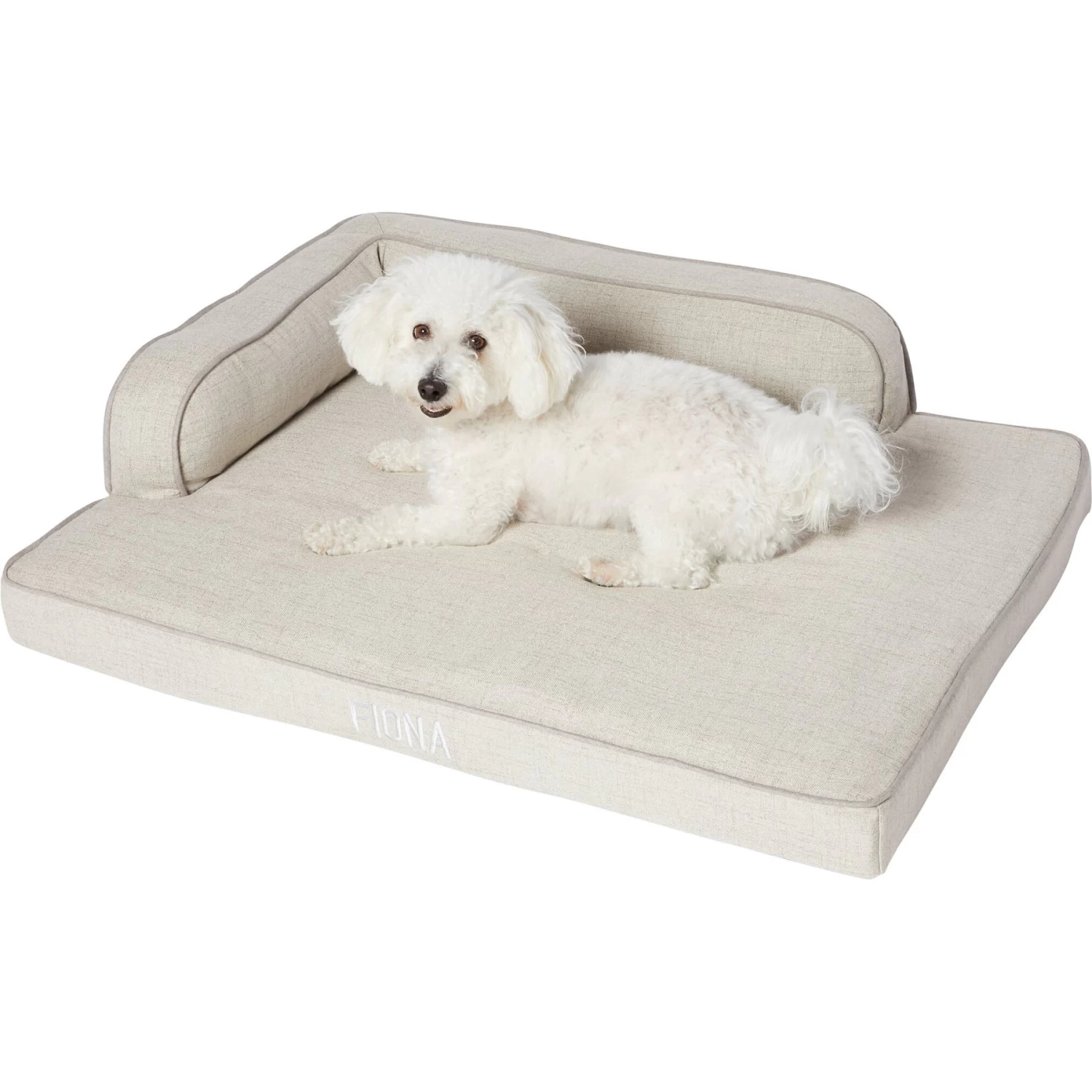 Frisco Faux Linen Corner Personalized Bolster Dog Bed W/Removable Cover - Image 3