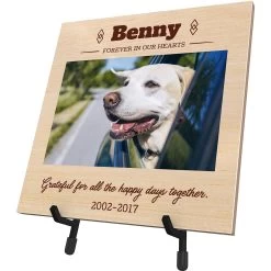 Frisco Personalized "Happy Days" Memorial Ceramic Photo Tile With Stand, 8" X 10"