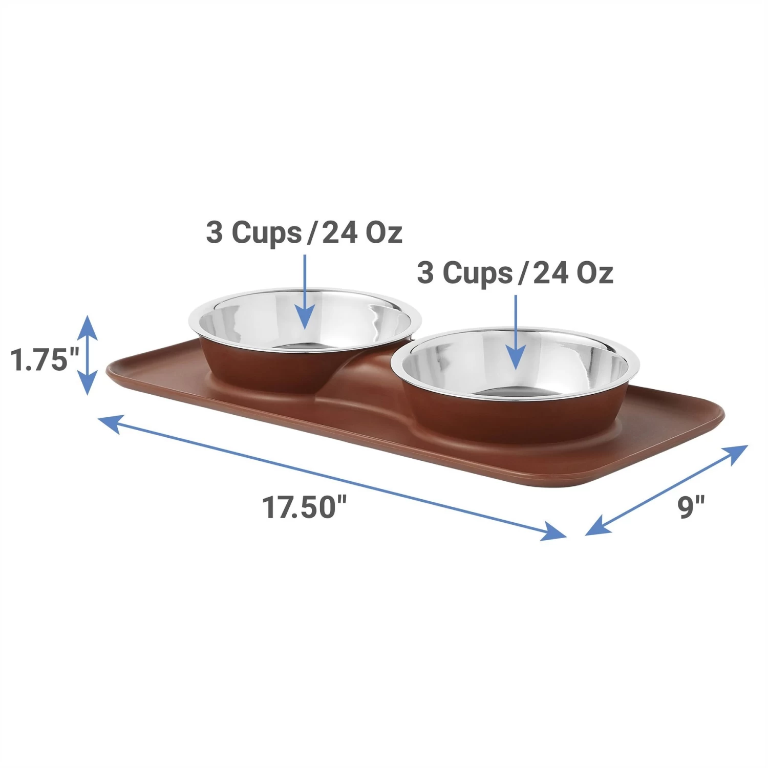 Frisco Silicone Stainless Steel Double Diner Dog & Cat Bowl, Brown - Image 2