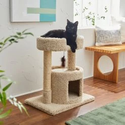 Frisco 27-in Real Carpet Cat Tree With Condo And Oval Perch