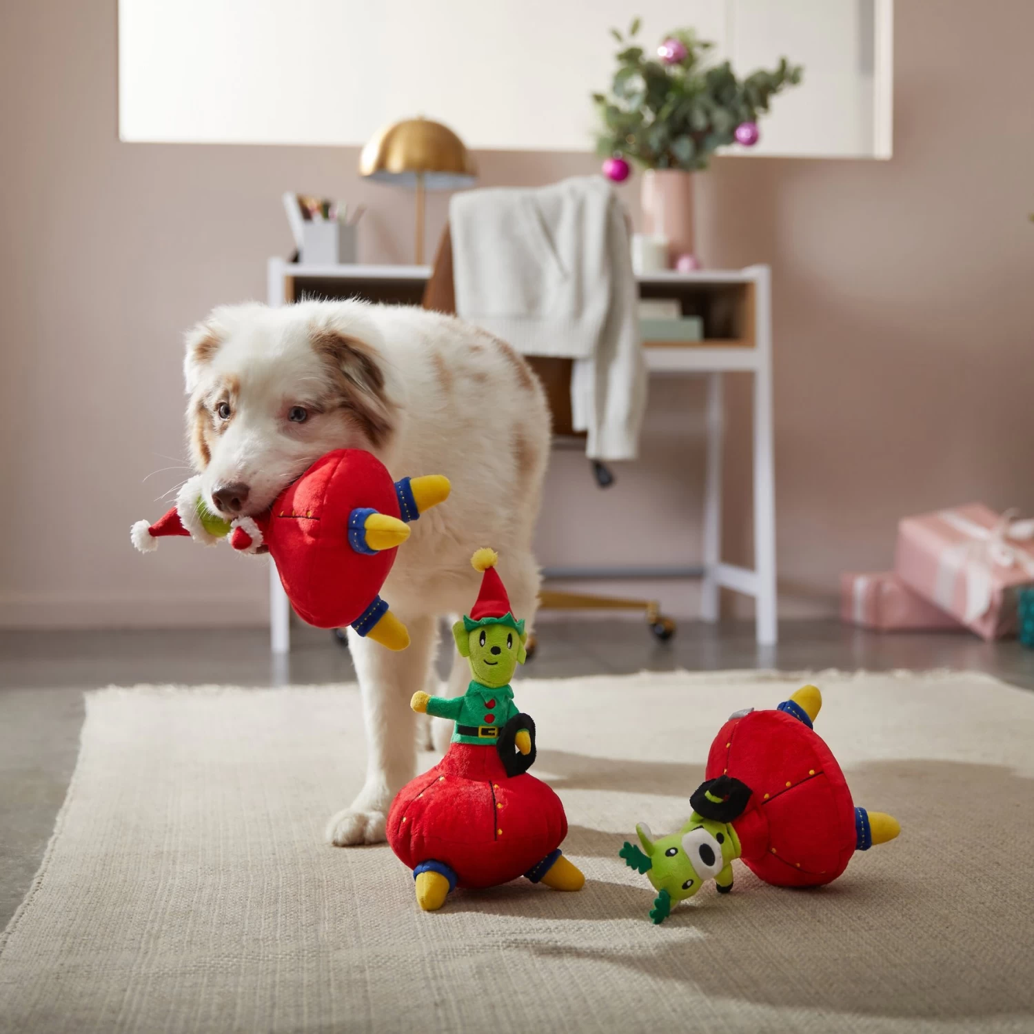 Frisco Holiday Alien Santa & Friends UFO's Plush Squeaky Dog Toy, 3 Count - Image 3