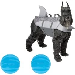 Frisco Shark Dog Life Jacket & Frisco Foam Rubber Floating Fetch Ball No Squeak Dog Toy