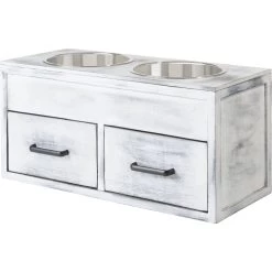 Frisco Premium Wood Elevated Large Breed Dog Bowl With Storage Station, 10 Cup