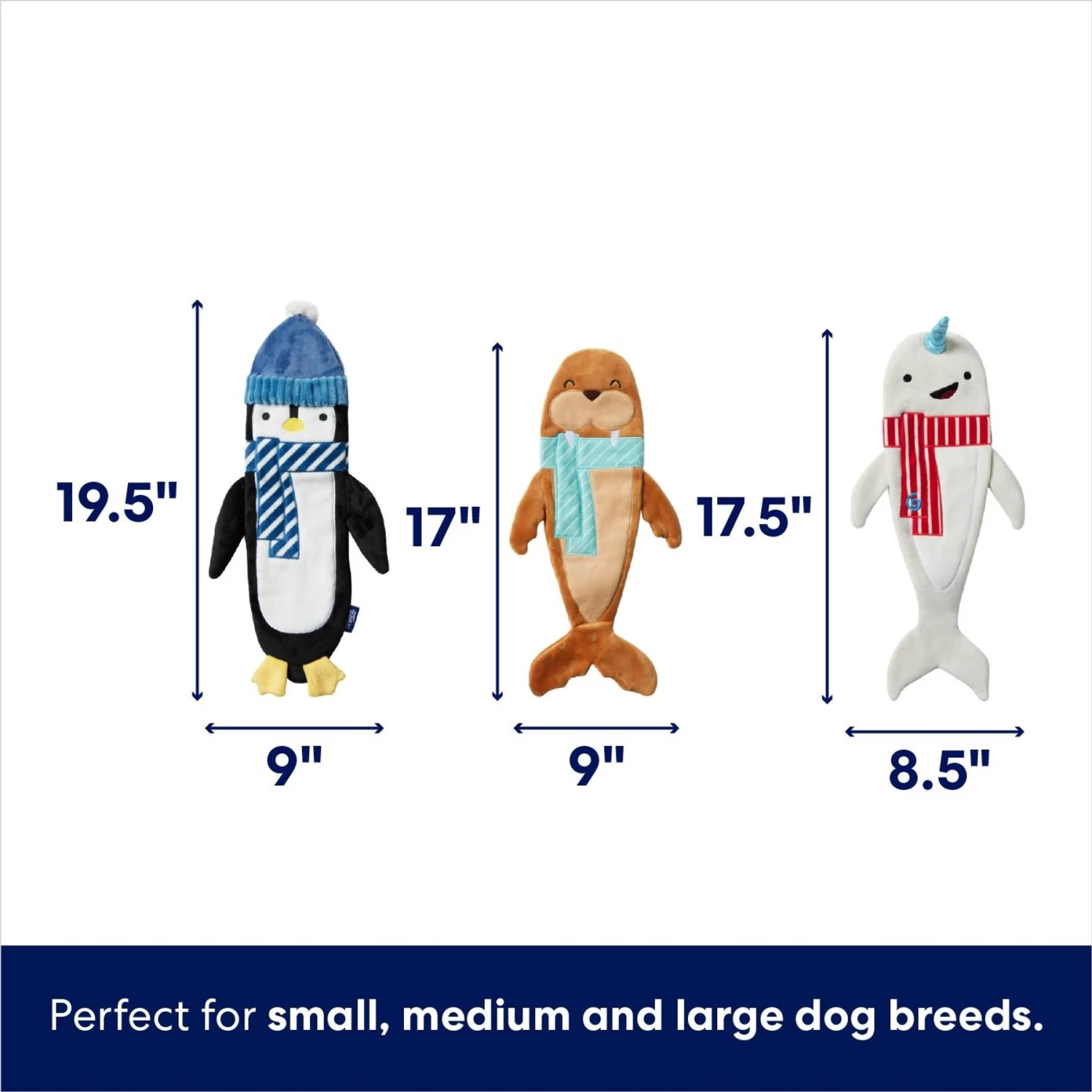 Frisco Holiday Arctic Friends Stuffing-Free Skinny Plush Squeaky Dog Toy - Image 2