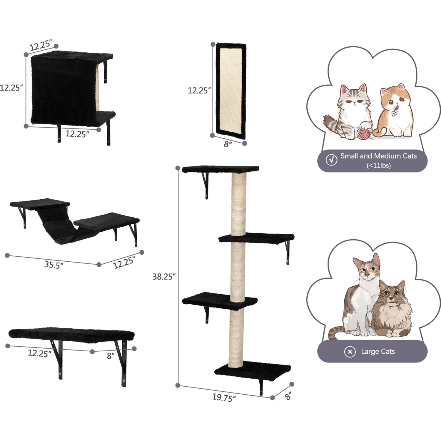 Coziwow Wall Mounted Shelves Set Cat Tree & Frisco Wooden Wall Mounted Stainless Steel Cat Feeding Station With Bowl - Image 3