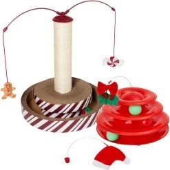Frisco Holiday Santa Hat & Mistletoe Cat Tracks Cat Toy & Frisco Holiday Gingerbread Interactive Cat Scratcher Cat Toy With Catnip